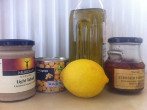 tahini, chickpeas, lemon, oil, sundried tomatoes