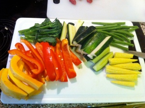 chopping board of vegetables